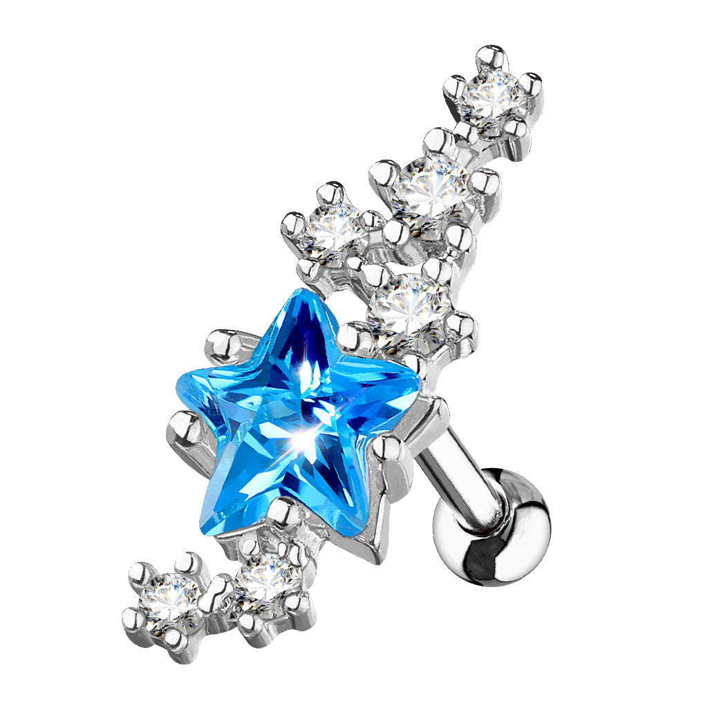 Cherry Diva Stud Blue 16 Gauge Shooting Stars Crystal Cartilage Stud