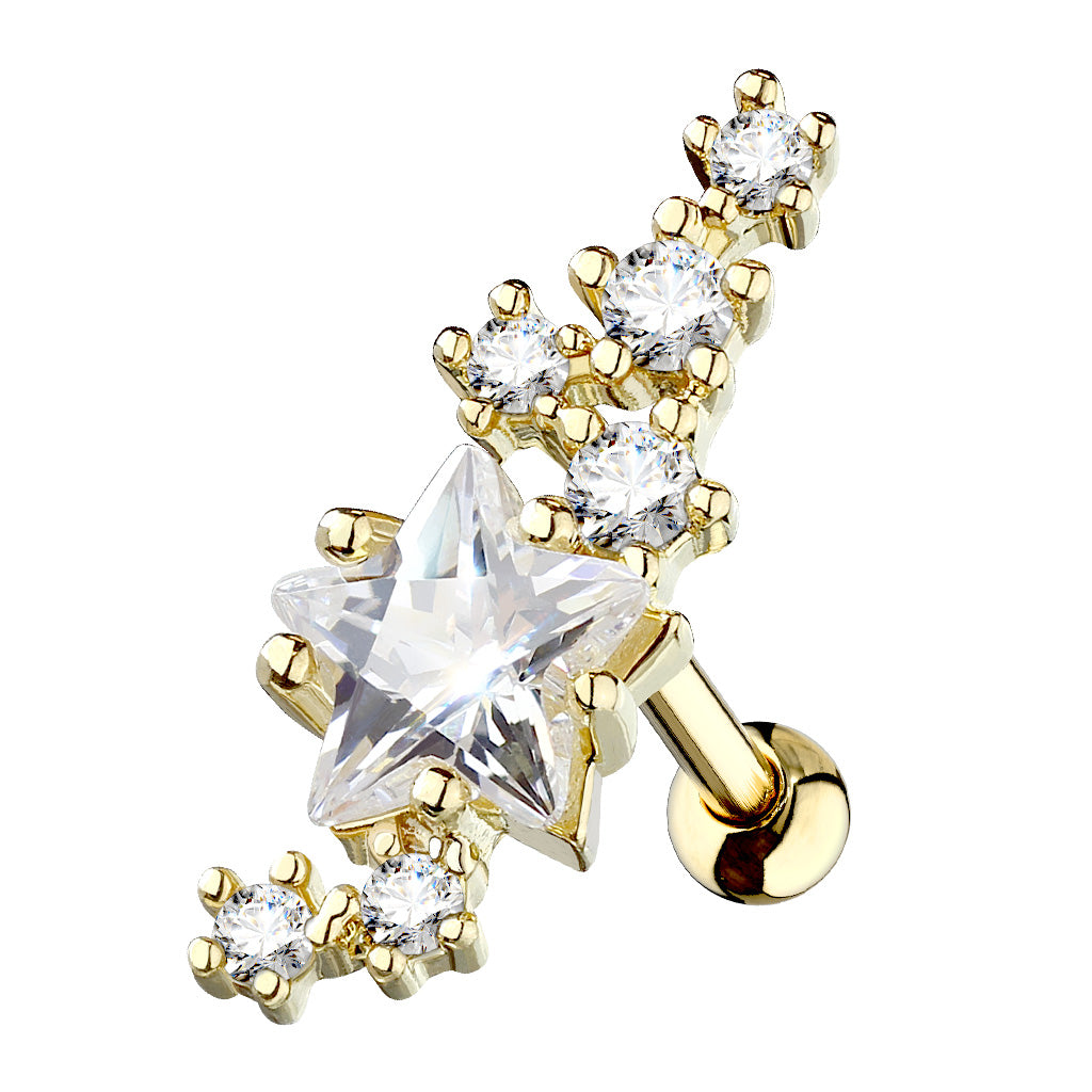 Cherry Diva Stud Gold 16 Gauge Shooting Stars Crystal Cartilage Stud