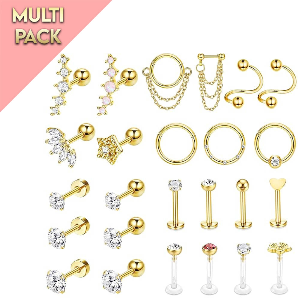 Cherry Diva Stud Gold Multi Pack Of 25 Studs And Hoops