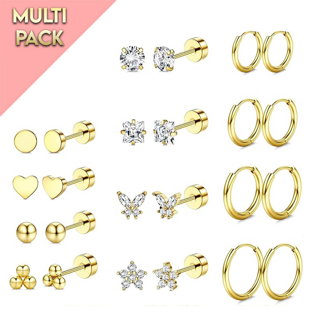 Cherry Diva Stud Multi Pack of 12 Pairs Of Studs & Hoop Earrings