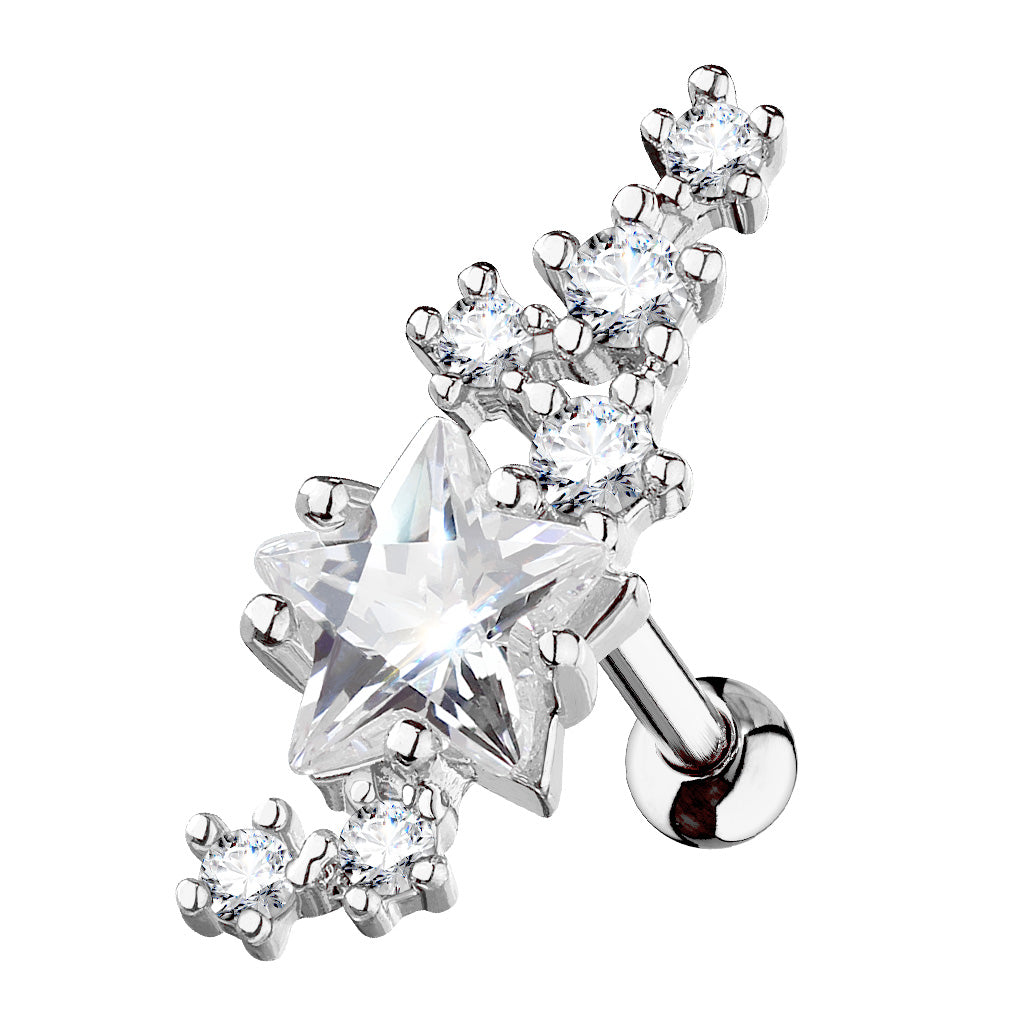 Cherry Diva Stud Silver 16 Gauge Shooting Stars Crystal Cartilage Stud