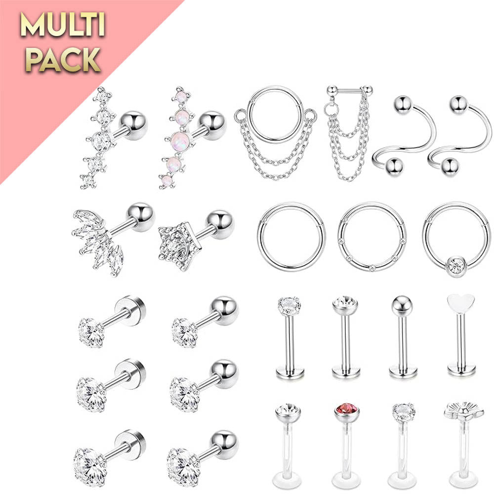 Cherry Diva Stud Silver Multi Pack Of 25 Studs And Hoops