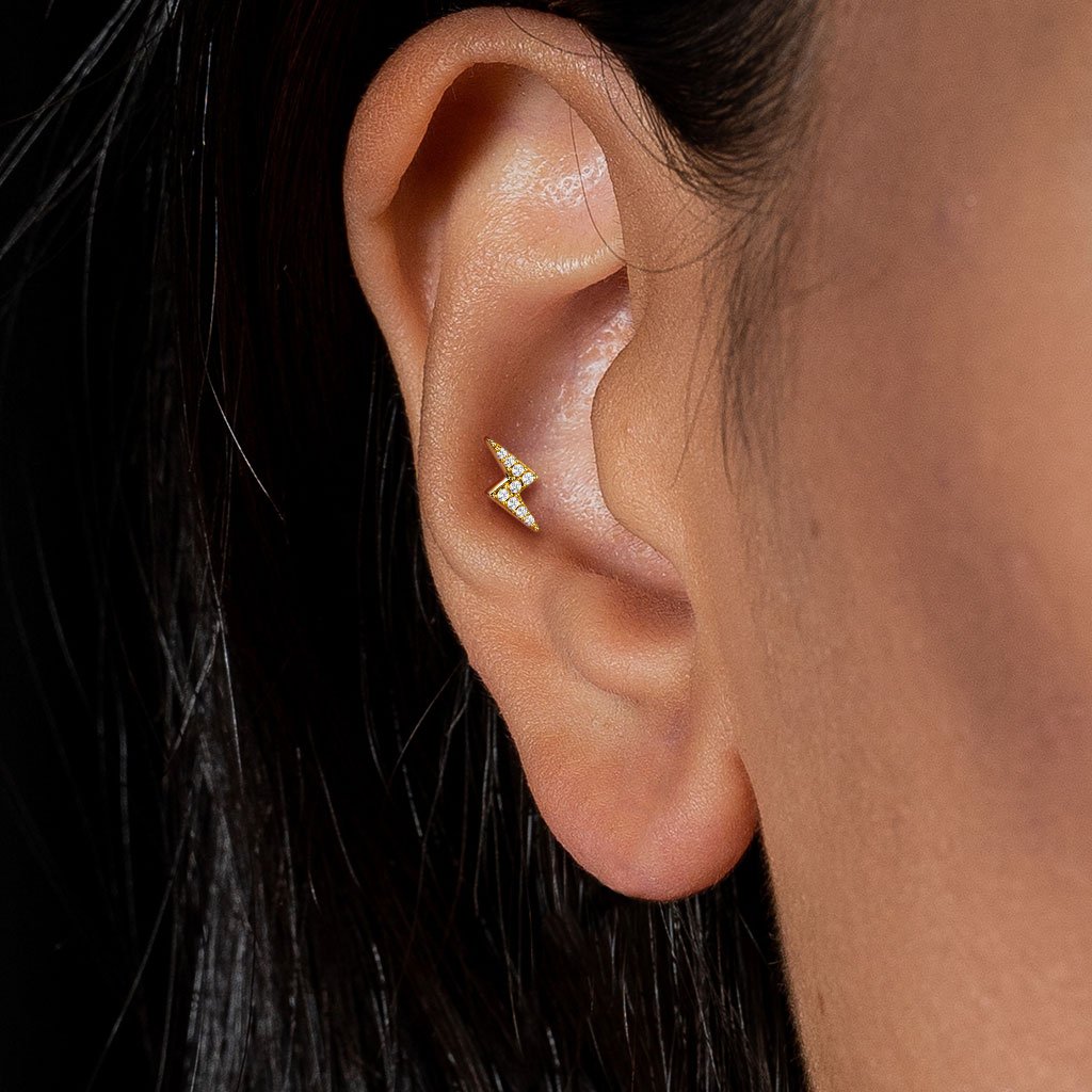 OUFER Titanium Helix Cartilage Earrings Piercings Flat Back Conch Tragus  Labret Internally Thread 16G Heart CZ Monroe Lip Rings Upper Top Lower Ear