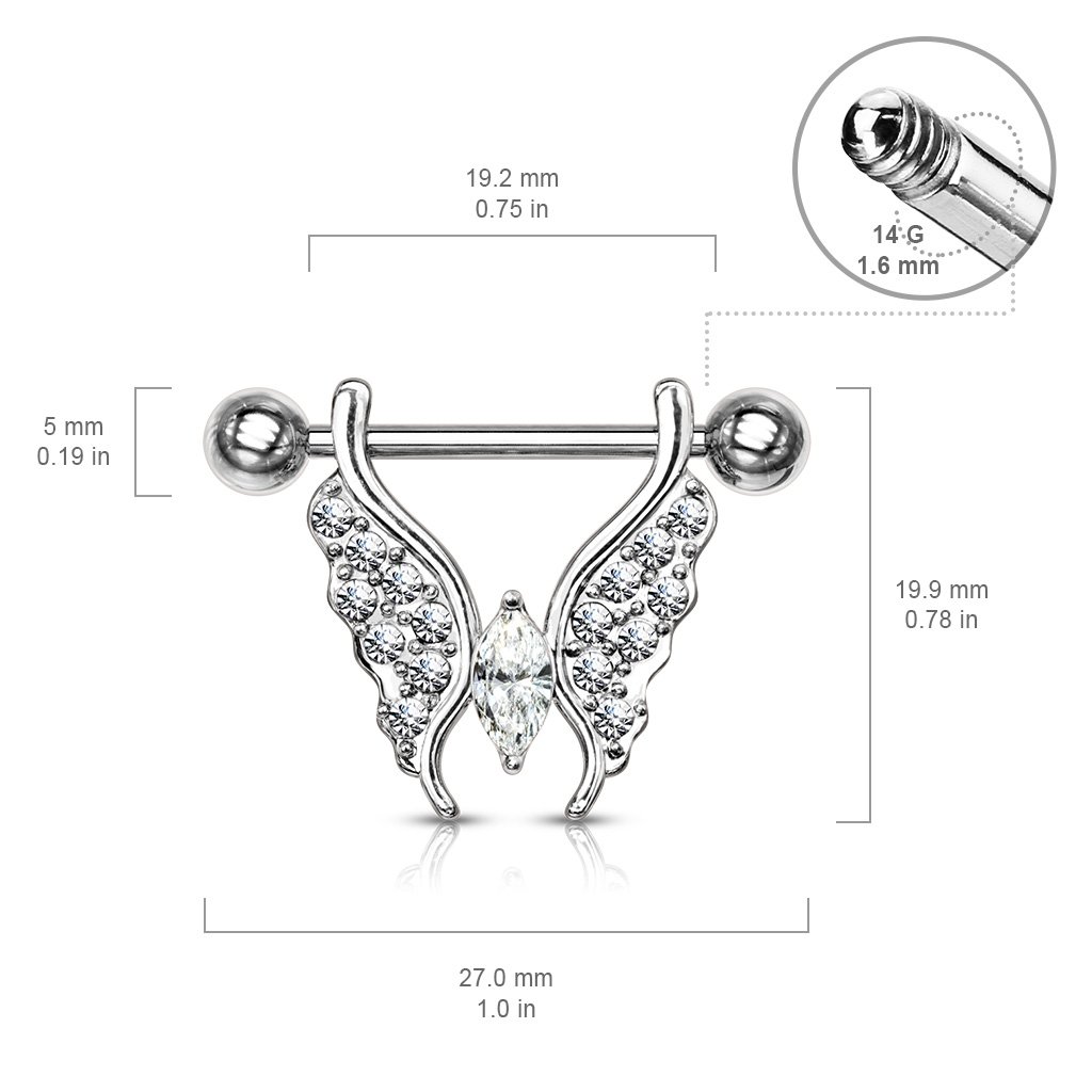 1 Pair 14G Butterfly Nipple Ring Piercing Body Piercing Jewelry Bar Barbell