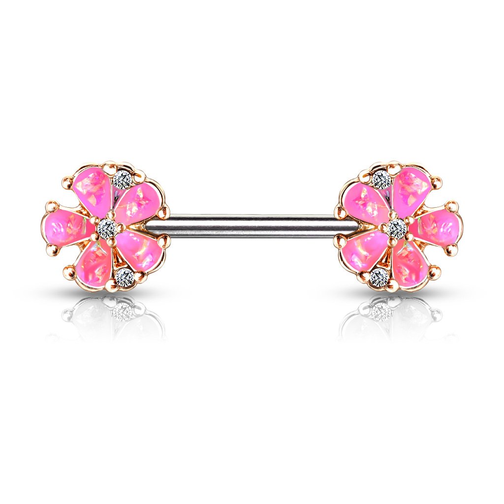 14 Gauge Opal Flower Barbell Nipple Ring - Cherry Diva