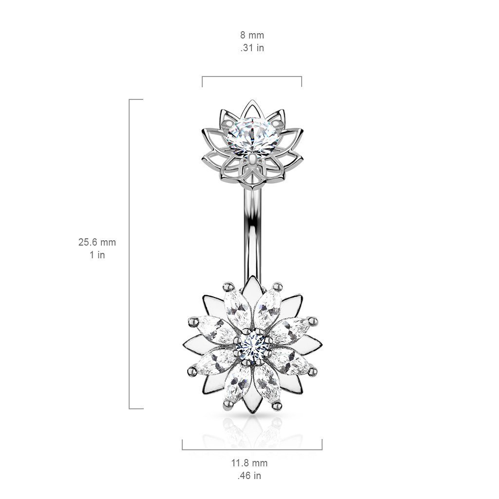 Crystal Double Flower Belly Button Ring - Body Jewellery By Cherry