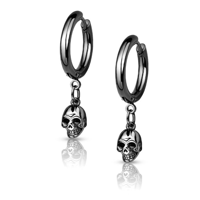 Cherry Diva Earrings Pair Of Dangling Skull Hoop Earrings - Black