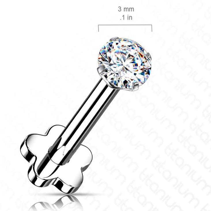 Cherry Diva Flat Back Stud 16 Gauge Titanium Flower Press Fit Crystal Labret Stud