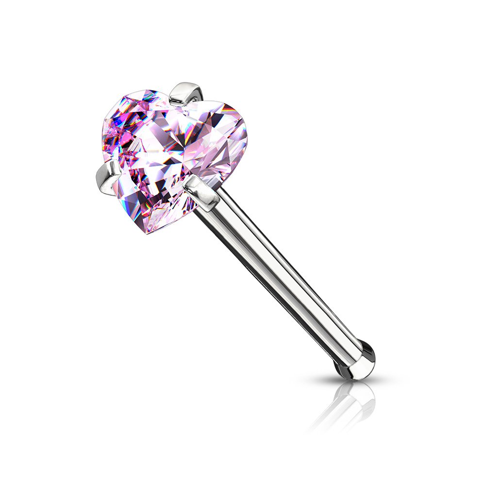 Prong Set Heart Top Surgical Steel Nose Stud - Cherry Diva