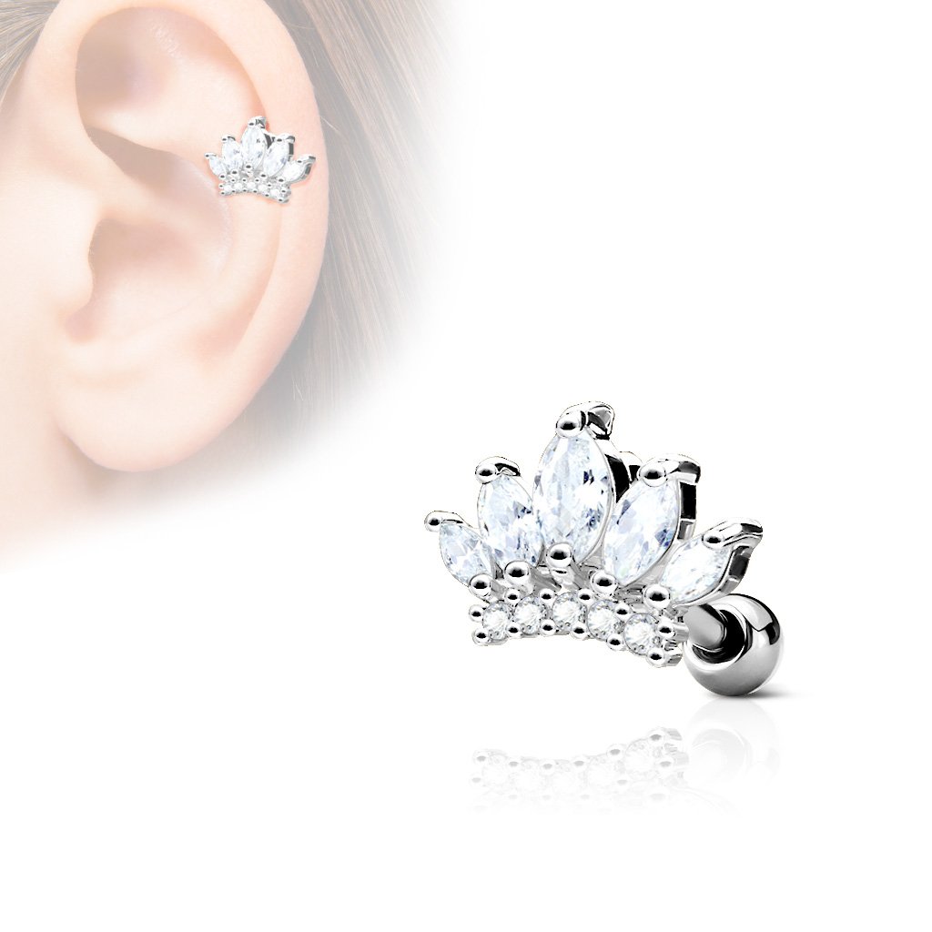 Cherry Diva Stud Silver 16 Gauge Surgical Steel Crystal Tiara Stud