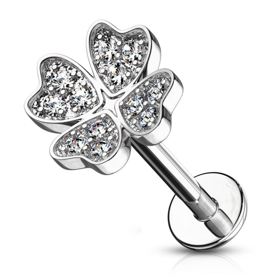 Cherry Diva Stud 6MM 16 Gauge Flat Back Internally Threaded Crystal Shamrock Stud